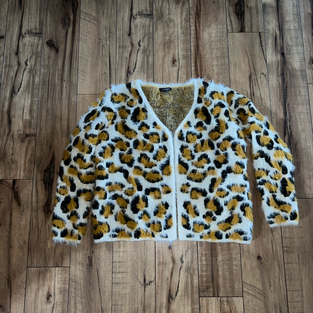 cheetah print fuzzy cardigan